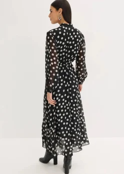 Chiffonkleid mit Kontrast-Pipings