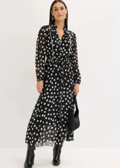 Chiffonkleid mit Kontrast-Pipings