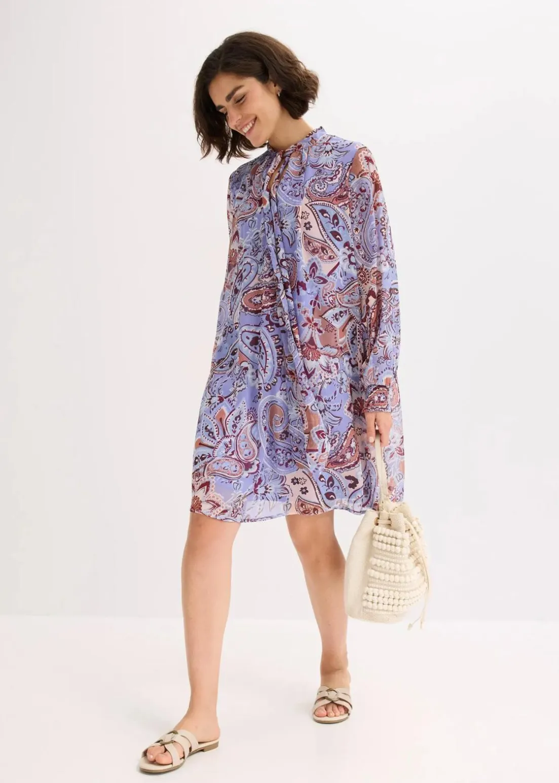 Chiffon-Tunika-Kleid mit Schluppe