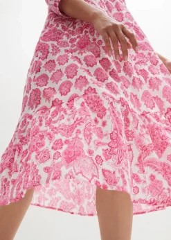 Crincle-Web-Baumwollmidikleid mit Taschen und 3/4- Arm