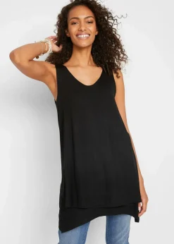 Doppellagiges Long-Top aus Viskose-Mix