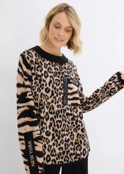 Feinstrickpullover im Leoprint Design