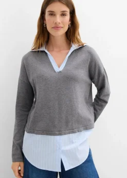 Feinstrickpullover mit Bluseneinsatz