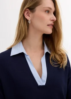 Feinstrickpullover mit Bluseneinsatz