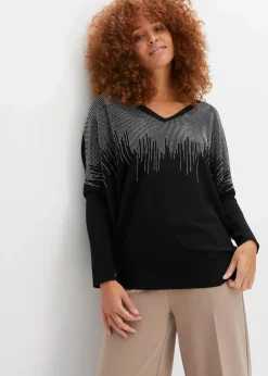 Feinstrickpullover mit Strass-Applikation