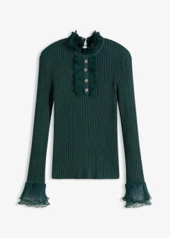 Feinstrick-Shirt mit Chiffon-Volants