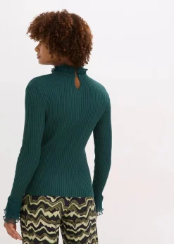 Feinstrick-Shirt mit Chiffon-Volants