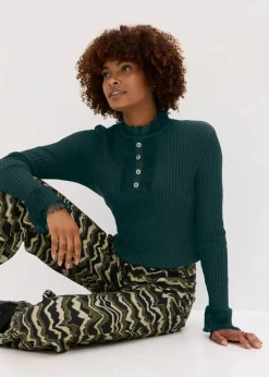 Feinstrick-Shirt mit Chiffon-Volants