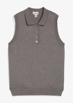 Feinstricktop mit Seidenanteil und Polokragen