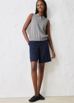 Feinstricktop mit Seidenanteil und Polokragen