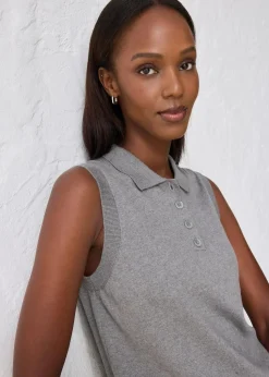 Feinstricktop mit Seidenanteil und Polokragen