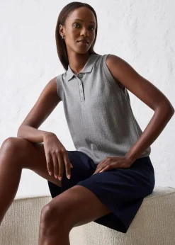 Feinstricktop mit Seidenanteil und Polokragen