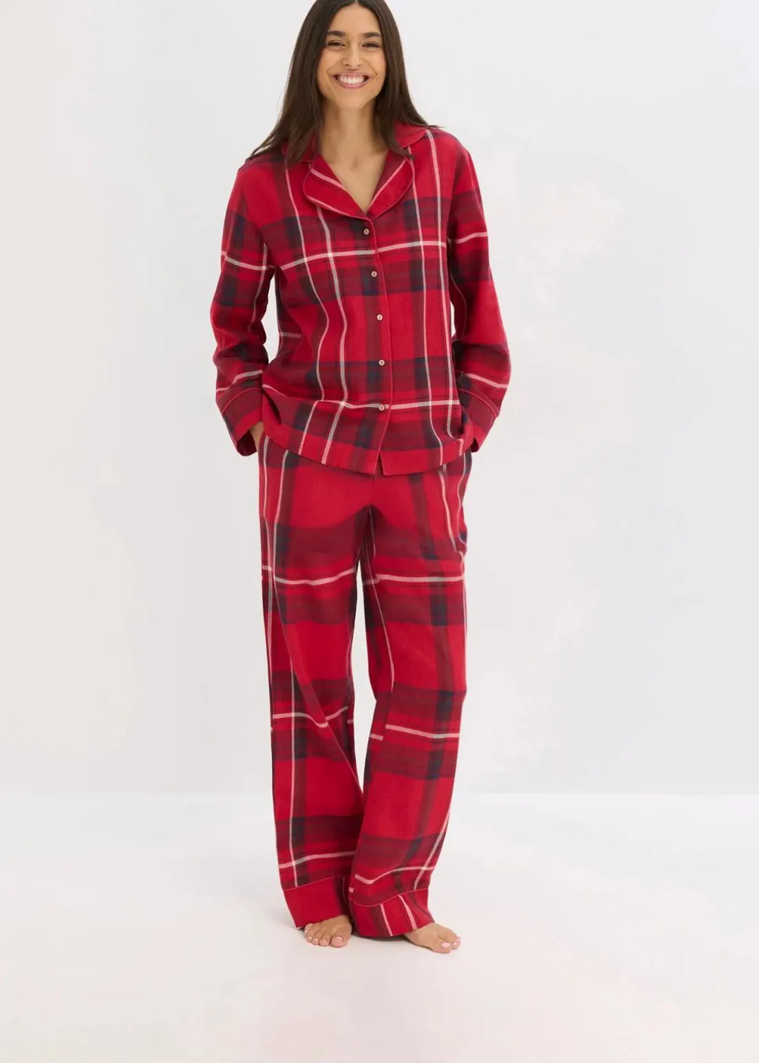 Flanell Pyjama aus weicher Baumwolle mit Geschenktasche