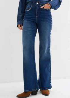 Flared-Jeans High Waist mit Nietenbesatz