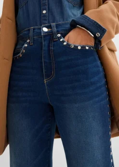 Flared-Jeans High Waist mit Nietenbesatz
