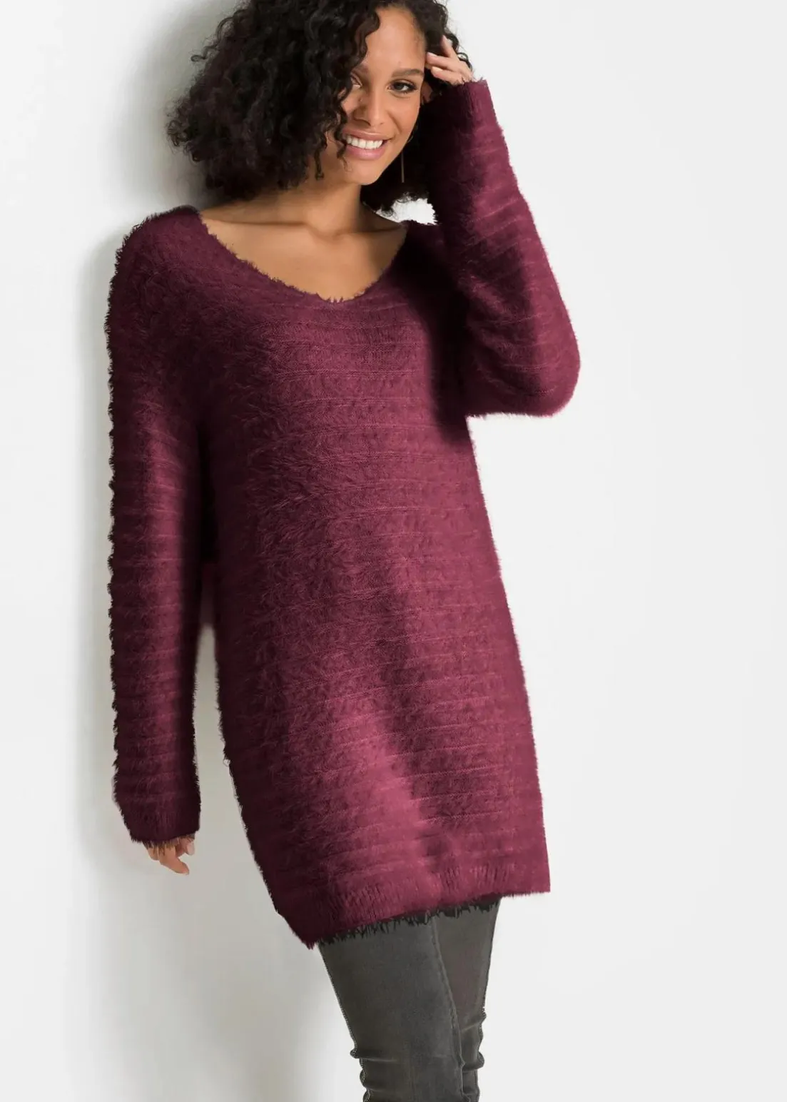 Flauschiger Long-Pullover