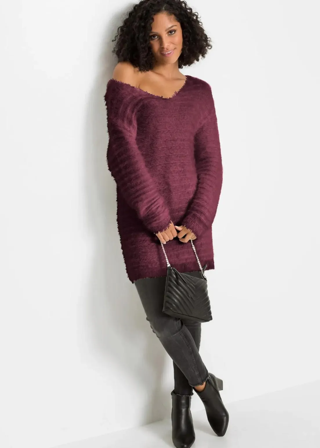 Flauschiger Long-Pullover