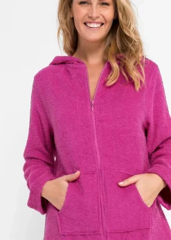 Frottee Bademantel aus Bio-Baumwolle mit Reißverschluss