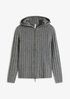 Gerippte Strickjacke mit Kapuze