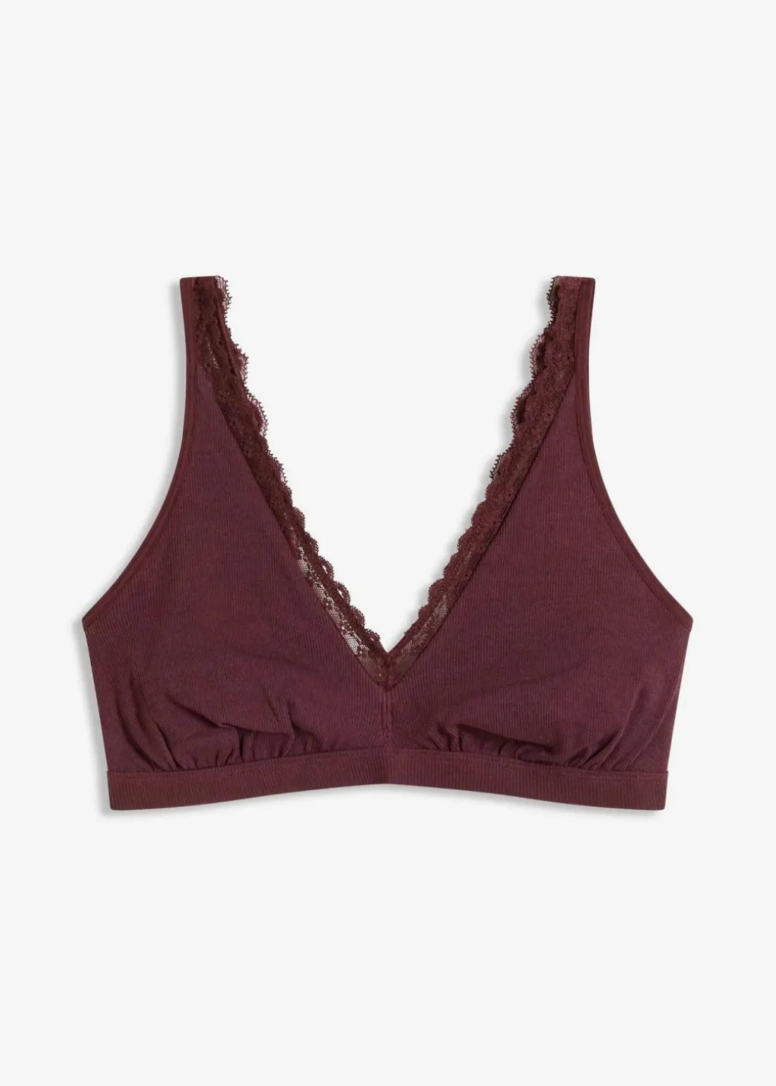 Geripptes Bralette mit Bio-Baumwolle und Spitze