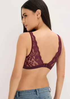 Geripptes Bralette mit Bio-Baumwolle und Spitze