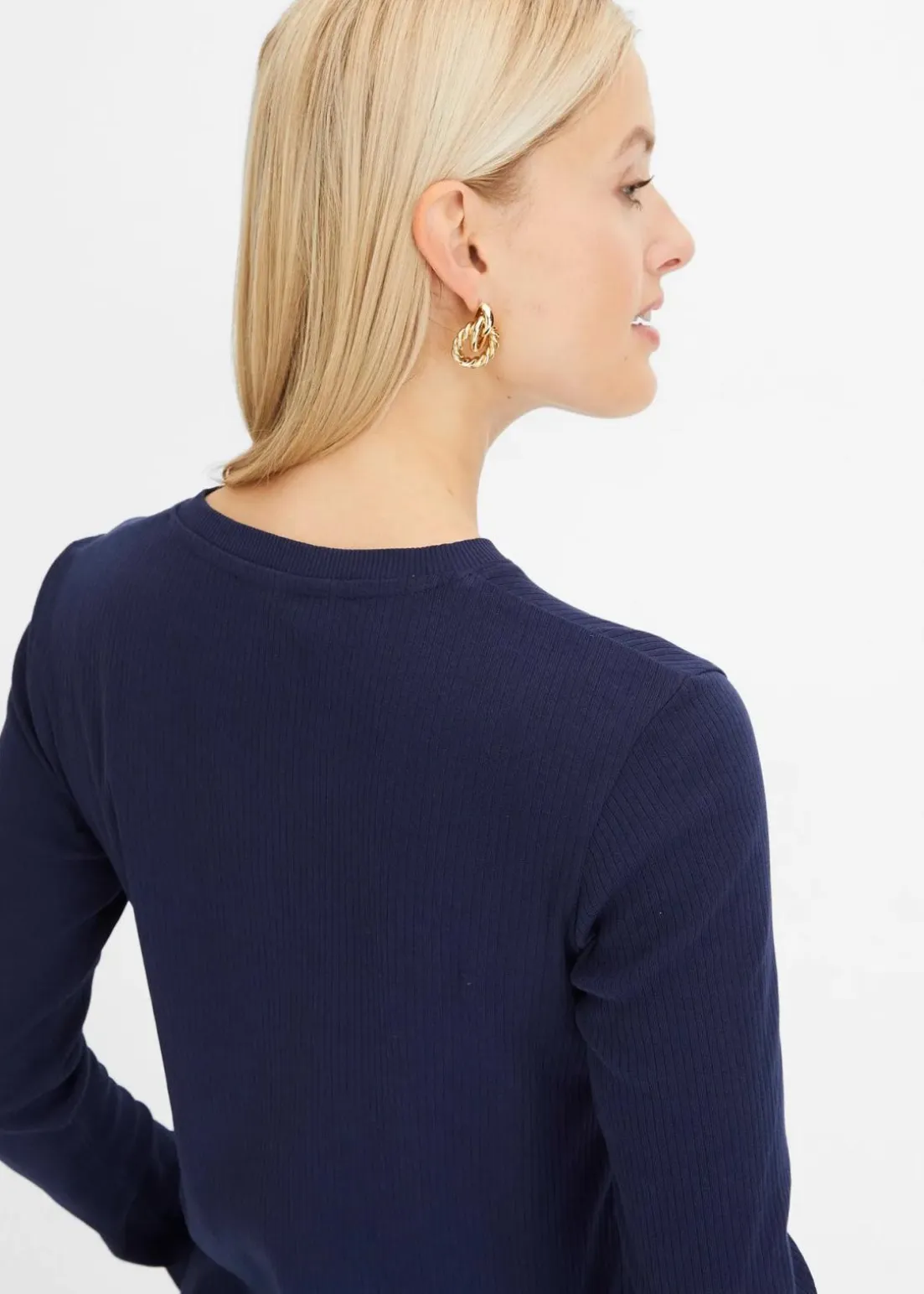 Geripptes Langarmshirt aus reiner Baumwolle