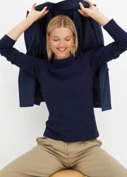 Geripptes Langarmshirt aus reiner Baumwolle