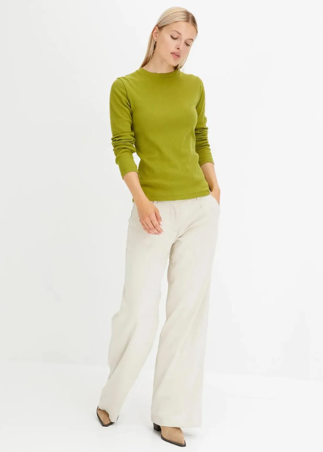 Geripptes Langarmshirt aus reiner Baumwolle