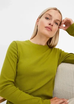 Geripptes Langarmshirt aus reiner Baumwolle