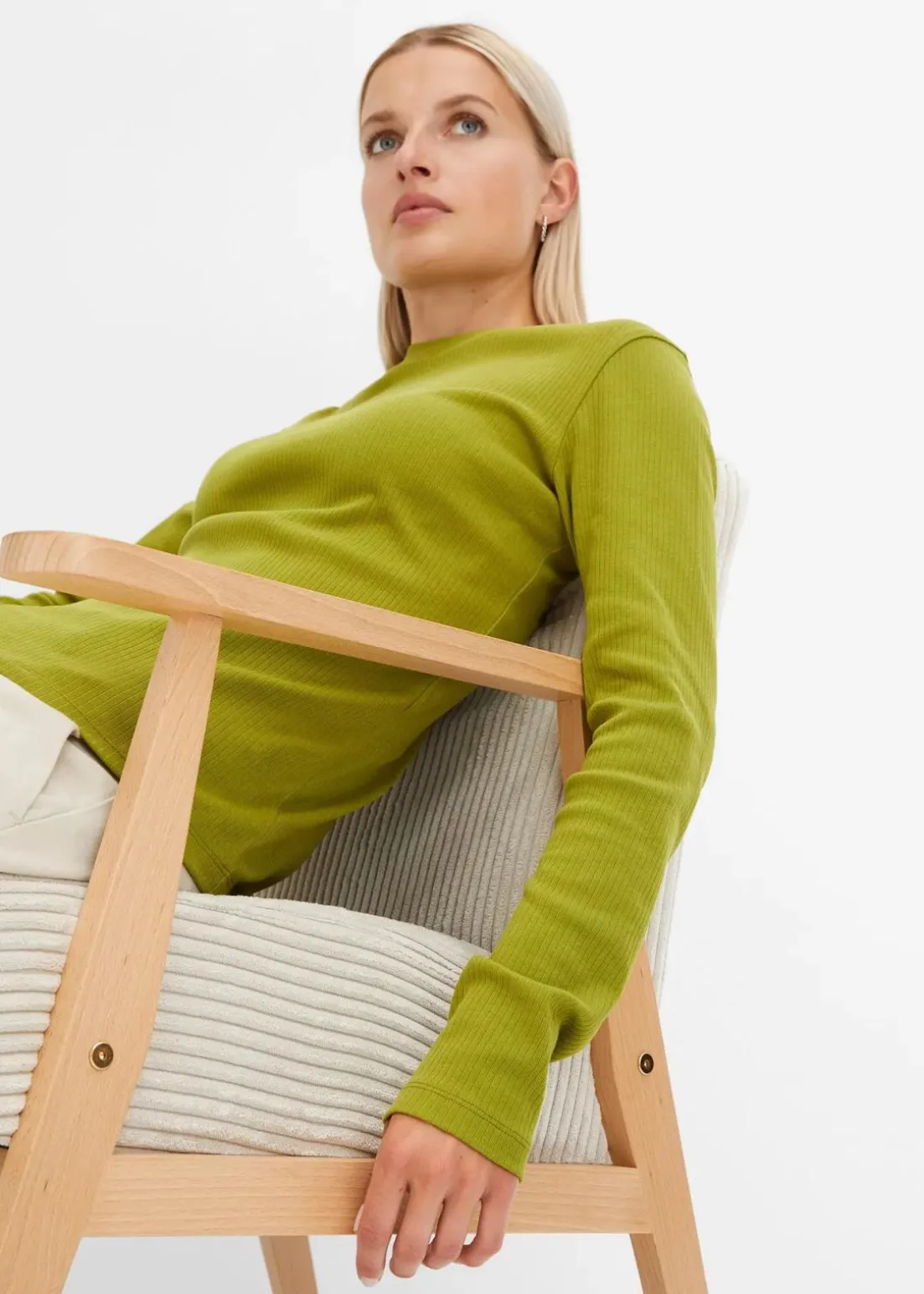 Geripptes Langarmshirt aus reiner Baumwolle