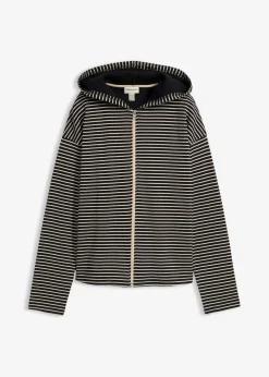 Gestreifte Sweatjacke aus Baumwoll-Mix