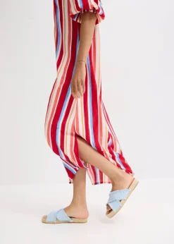 gestreiftes Kaftan-Kleid aus strukturierter Viskose