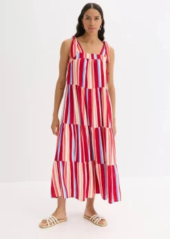 gestreiftes Trägerkleid aus strukturierter Viskose