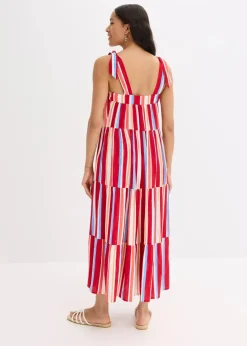 gestreiftes Trägerkleid aus strukturierter Viskose