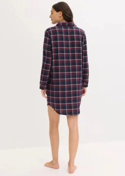 Gewebtes Nachthemd aus Flanell mit Knopfleiste