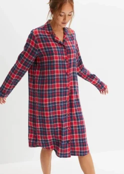 Gewebtes Nachthemd aus Flanell mit Knopfleiste