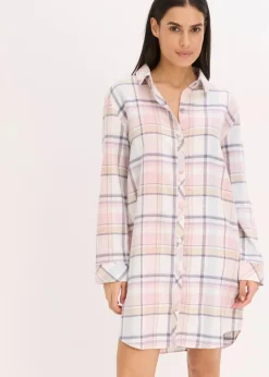 Gewebtes Nachthemd aus Flanell mit Knopfleiste