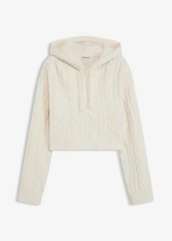 Grobstrick-Pullover mit Kapuze