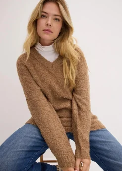 Grobstrick-Pullover mit V-Ausschnitt
