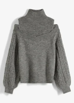 Grobstrick-Pullover schulterfrei