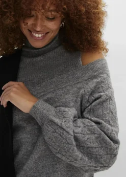 Grobstrick-Pullover schulterfrei