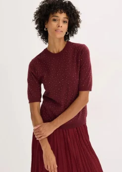 Halbarm Feinstrickpullover mit Glitzersteinchen