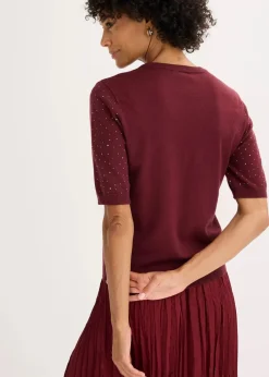 Halbarm Feinstrickpullover mit Glitzersteinchen