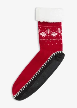 Haussocken mit angenähter Sohle und Teddyfutter