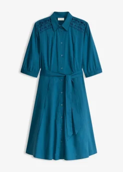 Hemdblusenkleid mit Spitze und Bindeband