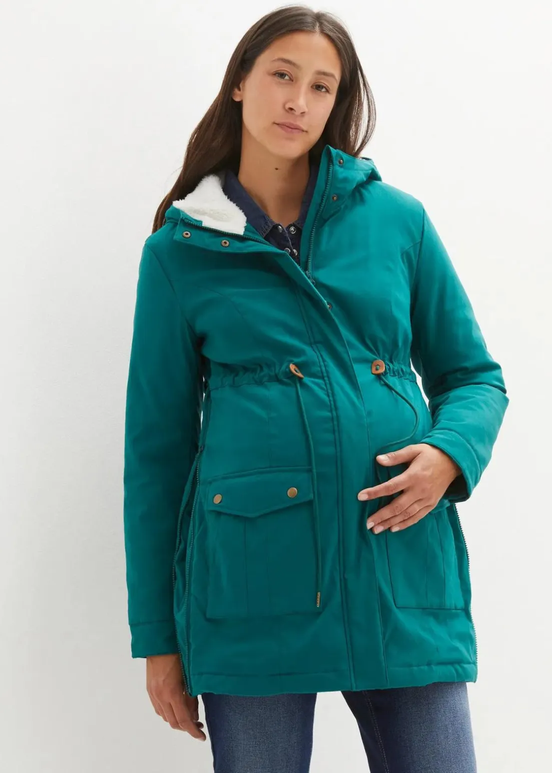 3-in-1 kuschelig gefütterte Umstands- und Tragejacke