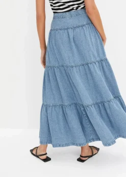 Jeans Stufenrock mit Knopfleiste