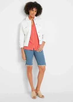 Jeans-Bermuda mit farbigem Aufschlag