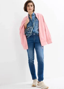 Jeansbluse mit Druckknöpfen, Langarm