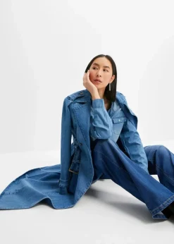 Jeansbluse mit Druckknöpfen, Langarm